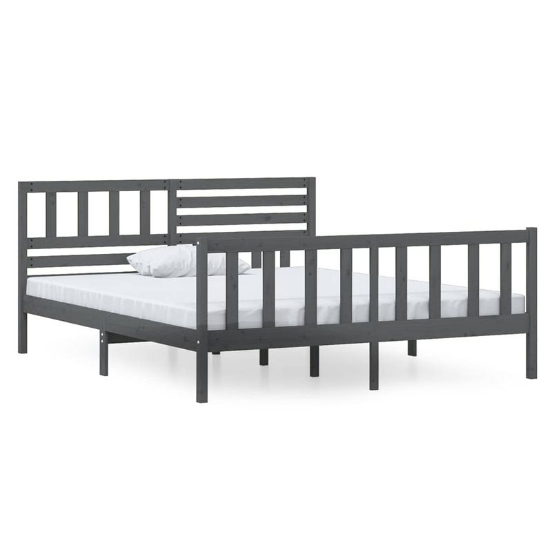 Foto van The living store bedframe - grenenhout - 195.5 x 141 x 100 cm - grijs