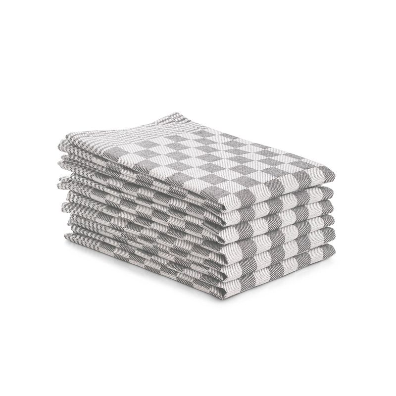 Foto van Seashell theedoeken set - 6 stuks - 50x70 - blokpatroon - geblokt - horeca ruit - grijs