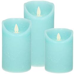 Foto van 1x set aqua blauwe led kaarsen / stompkaarsen met bewegende vlam - led kaarsen