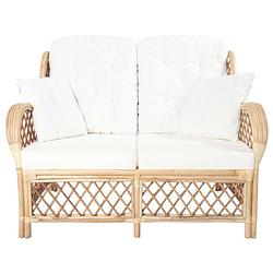 Foto van The living store 2-zitsbank rattan - 125 x 80 x 90 cm - crèmewit kussen