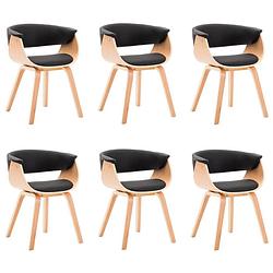 Foto van The living store eetkamerstoelen - set van 6 - kunstleren bekleding - gebogen houten frame - zwart/bruin