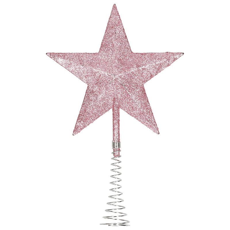 Foto van Kunststof kerstboom ster piek glitter roze 20 cm - kerstboompieken