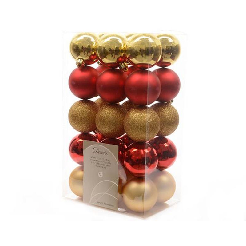 Foto van Kerstballen kunststof goud/rood 6cm 30st kerstartikelen