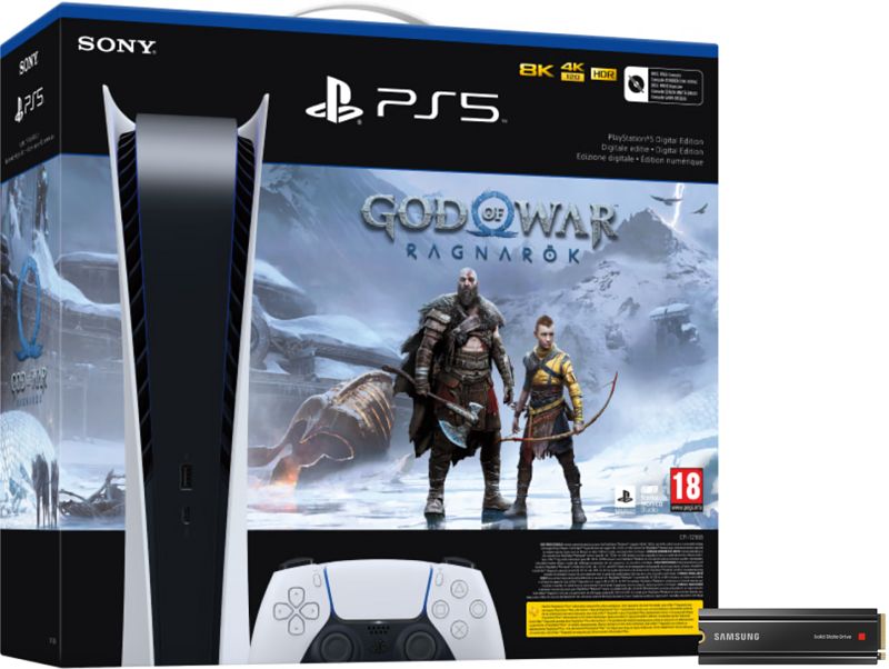 Foto van Playstation 5 digital edition + god of war ragnarok + samsung 980 pro 2tb w/ heatsink