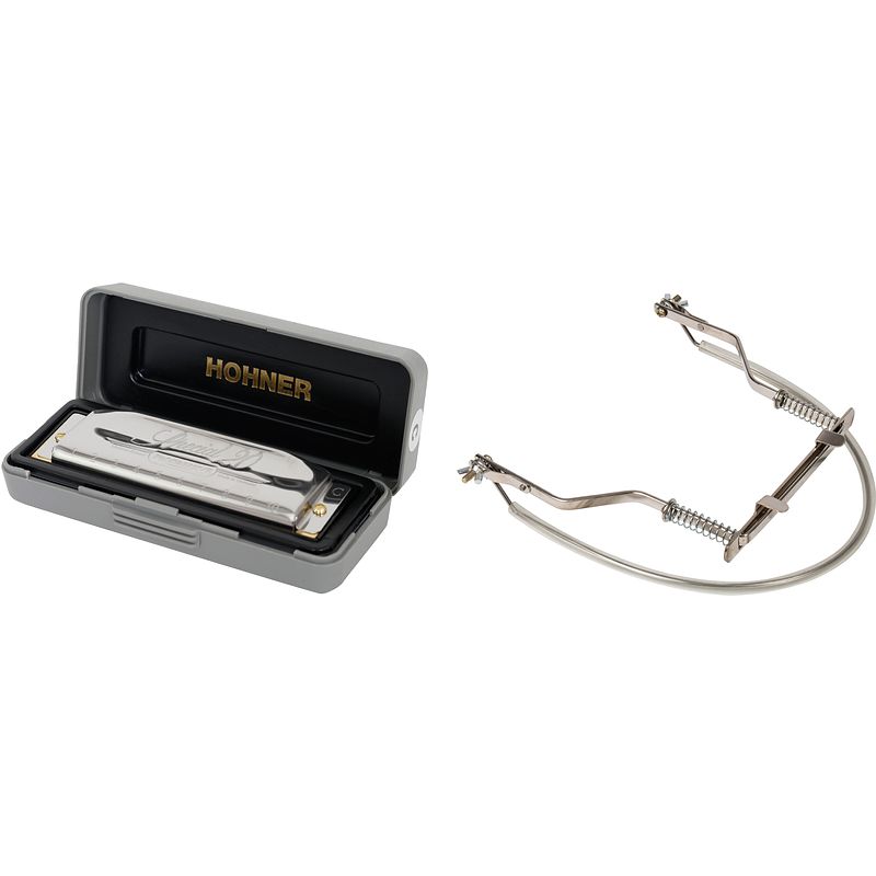 Foto van Hohner special 20 eb diatonische mondharmonica met harmonica houder