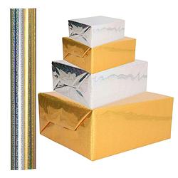 Foto van 4x stuks rollen holografische metallic hobbyfolie/cadeaupapier 70 x 150 cm goud en zilver - hobbypapier