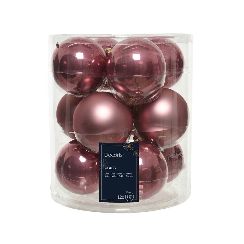 Foto van Decoris - kerstbal glas d8 cm v.rz 12st kerst