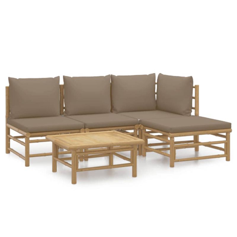 Foto van Vidaxl 5-delige loungeset met kussens bamboe taupe