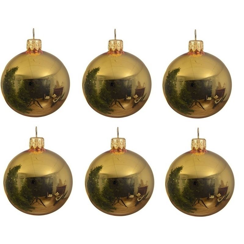 Foto van 6x glazen kerstballen glans goud 6 cm kerstboom versiering/decoratie - kerstbal