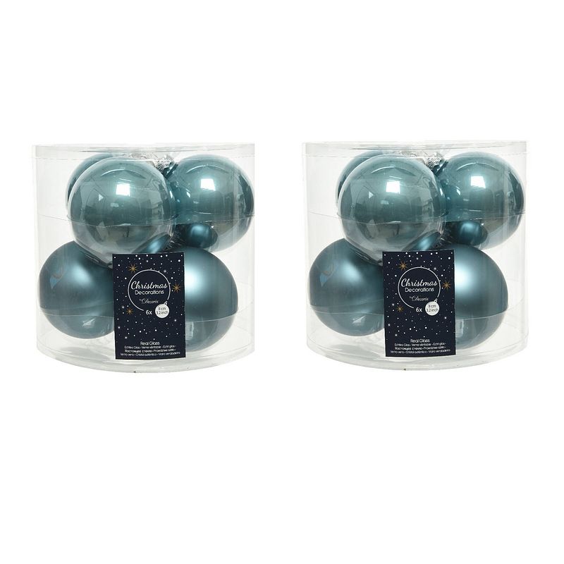 Foto van 12x stuks glazen kerstballen ijsblauw (blue dawn) 8 cm mat/glans - kerstbal