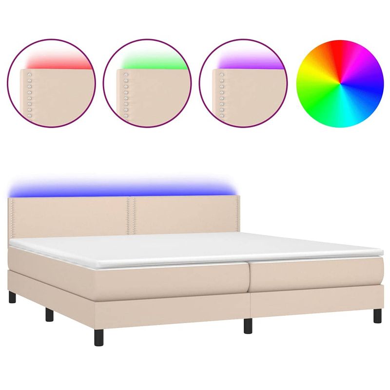 Foto van Vidaxl boxspring met matras en led kunstleer cappuccinokleur 200x200cm