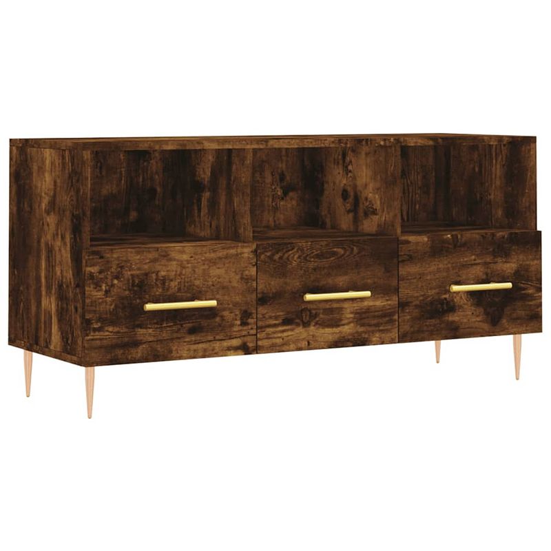 Foto van The living store tv-meubel - gerookt eiken - 102 x 36 x 50 cm - bewerkt hout en ijzer