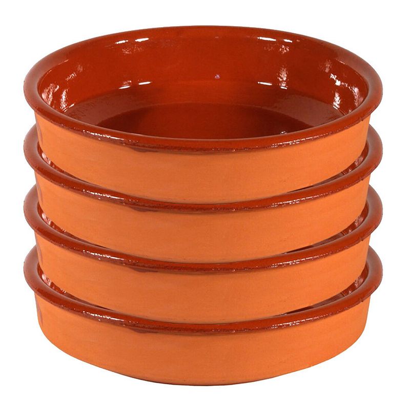 Foto van 4x terracotta tapas ovenschaal/serveerschaal 32 cm - snack en tapasschalen