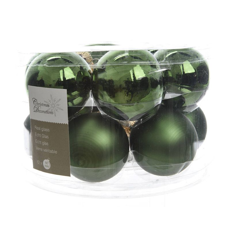 Foto van 3 stuks kerstbal glas glans-mat diameter 5cm dennen groen ksd