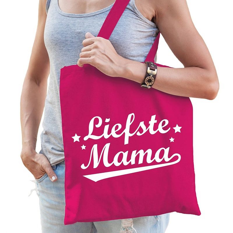 Foto van Liefste mama cadeau tas roze katoen - feest boodschappentassen