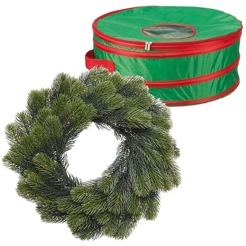 Foto van Kerstkrans/dennenkrans groen 50 cm incl. opbergtas - kerstkransen