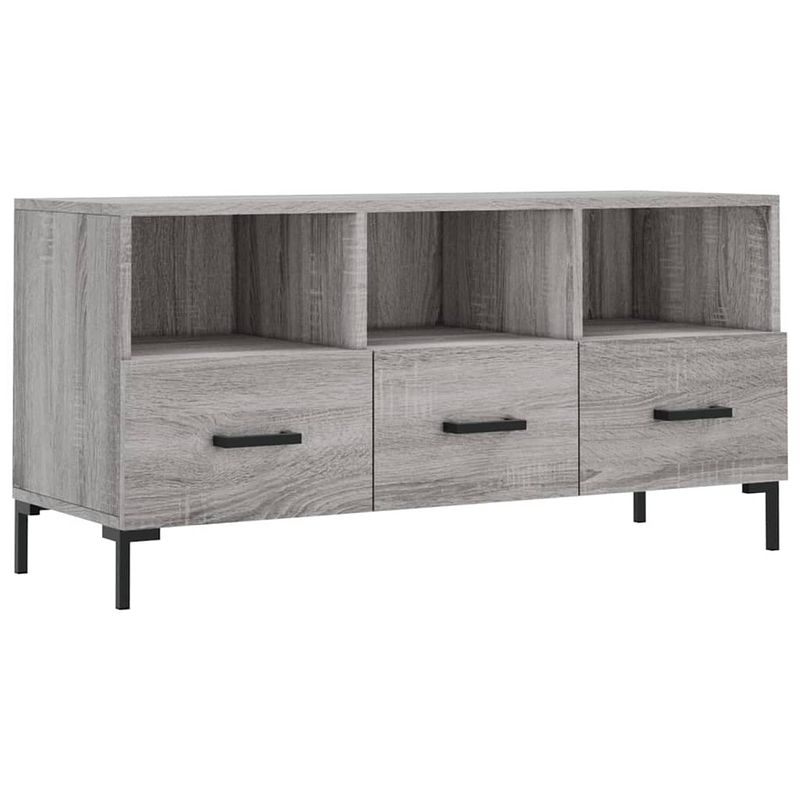 Foto van The living store tv-meubel - grijs sonoma eiken - 102x36x50 cm - bewerkt hout en ijzer