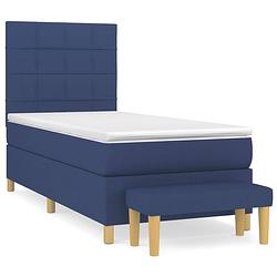 Foto van The living store boxspringbed blauw 193 x 90 x 118/128 cm - pocketvering matras - middelharde ondersteuning -