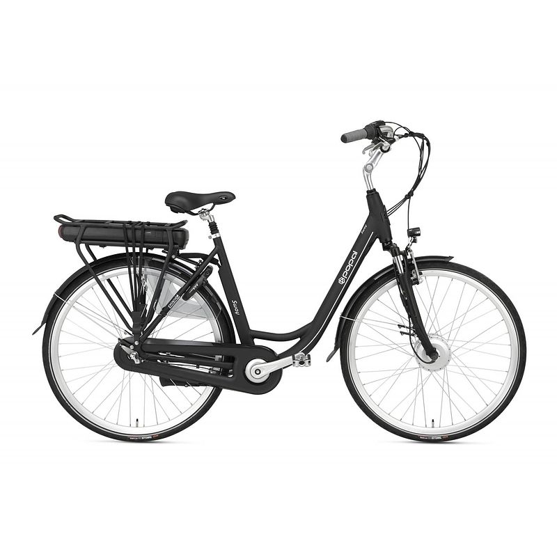 Foto van Popal elektrische stadsfiets sway 28 inch 47 cm dames 3v rollerbrake matzwart