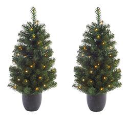 Foto van 2x stuks kunstbomen/kunst kerstbomen met verlichting 90 cm - kunstkerstboom