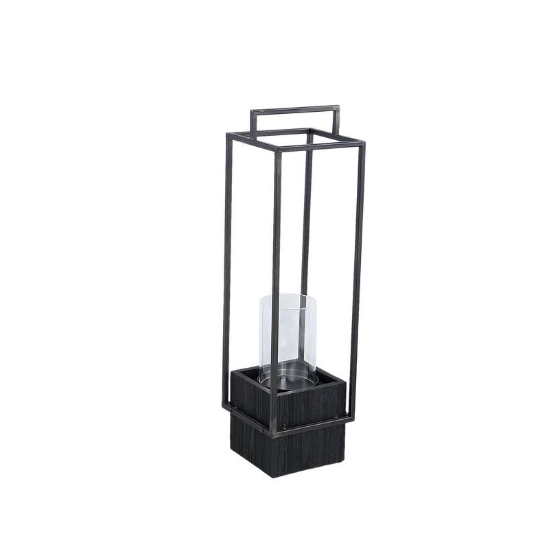 Foto van Ptmd fass black metal lantern on base rectangle s