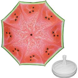 Foto van Parasol - watermeloen fruit - d160 cm - incl. draagtas - parasolvoet - 42 cm - parasols