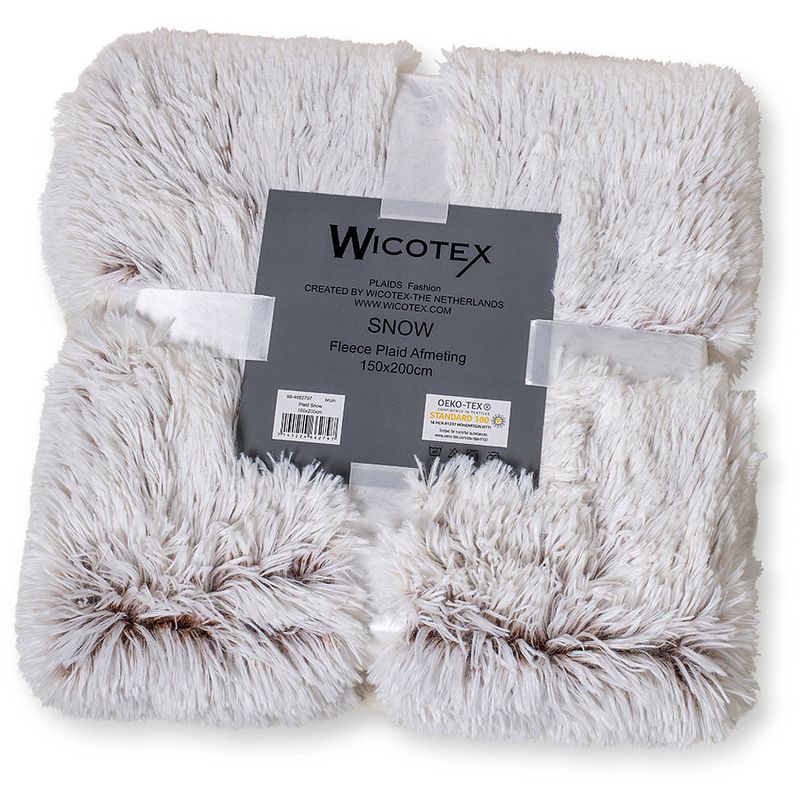 Foto van Wicotex plaid-dekens-fleece plaid kunst bont snow 150x200cm wit bruin polyester hoog polig