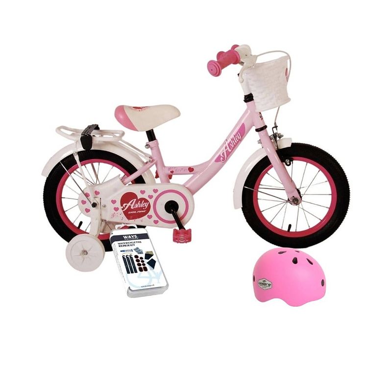 Foto van Volare kinderfiets ashley - 14 inch - roze - met fietshelm en accessoires