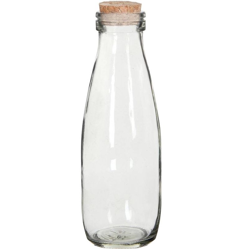 Foto van 6x melkfles glas - glazen fles met kurk - ø7 x h21 cm - 500ml