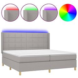 Foto van The living store boxspring bed - led - 203x203x118/128 cm - lichtgrijs - duurzaam materiaal - verstelbaar hoofdbord -