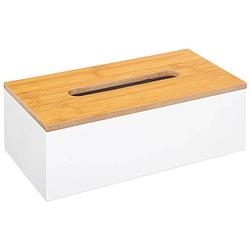 Foto van 5five tissuedoos/zakdoekjes box - wit - mdf hout - bamboe deksel - 25 x 13 x 9 cm - tissuehouders