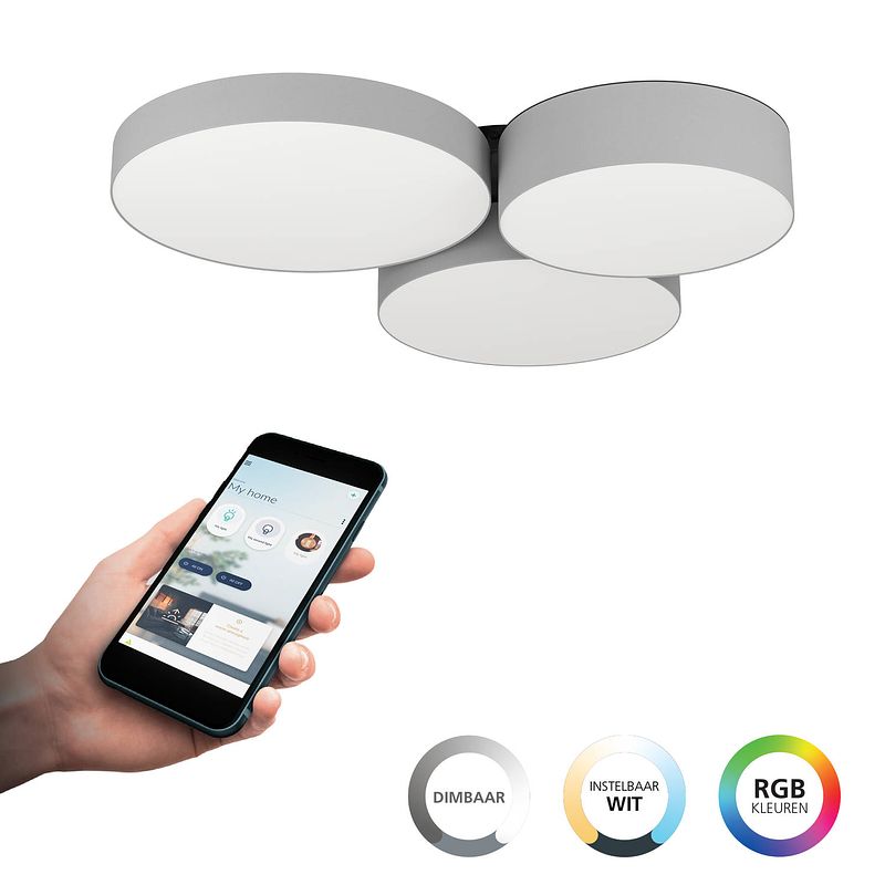 Foto van Eglo connect.z barbano-z plafondlamp - 60,5 cm - grijs/wit - instelbaar rgb & wit licht - dimbaar - zigbee