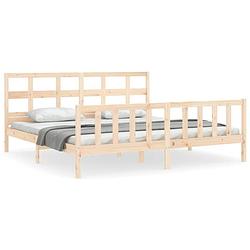 Foto van The living store massief grenenhouten bedframe - 205.5 x 185.5 x 100 cm - multiplex lattenbodem - functioneel hoofd- en