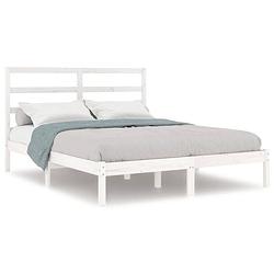 Foto van The living store houten bedframe - wit - 205.5 x 166 x 100 cm - massief grenenhout - multiplex lattenbodem