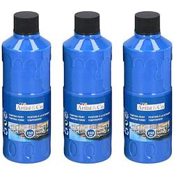 Foto van 3x blauwe acrylverf / temperaverf fles 250 ml hobby/knutsel verf - hobbyverf