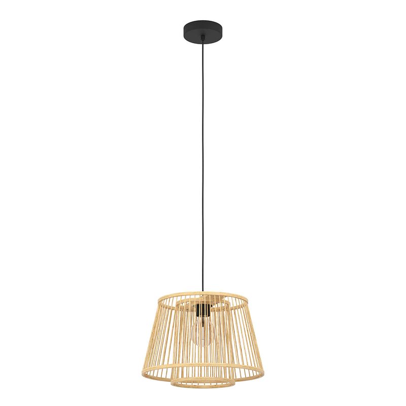 Foto van Eglo hykeham hanglamp - e27 - ø 38 cm - zwart/hout