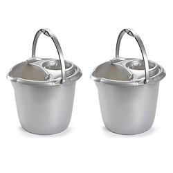 Foto van 2x stuks zilver grijze dweilemmer/mopemmer 15 liter 38 x 34 cm - emmers