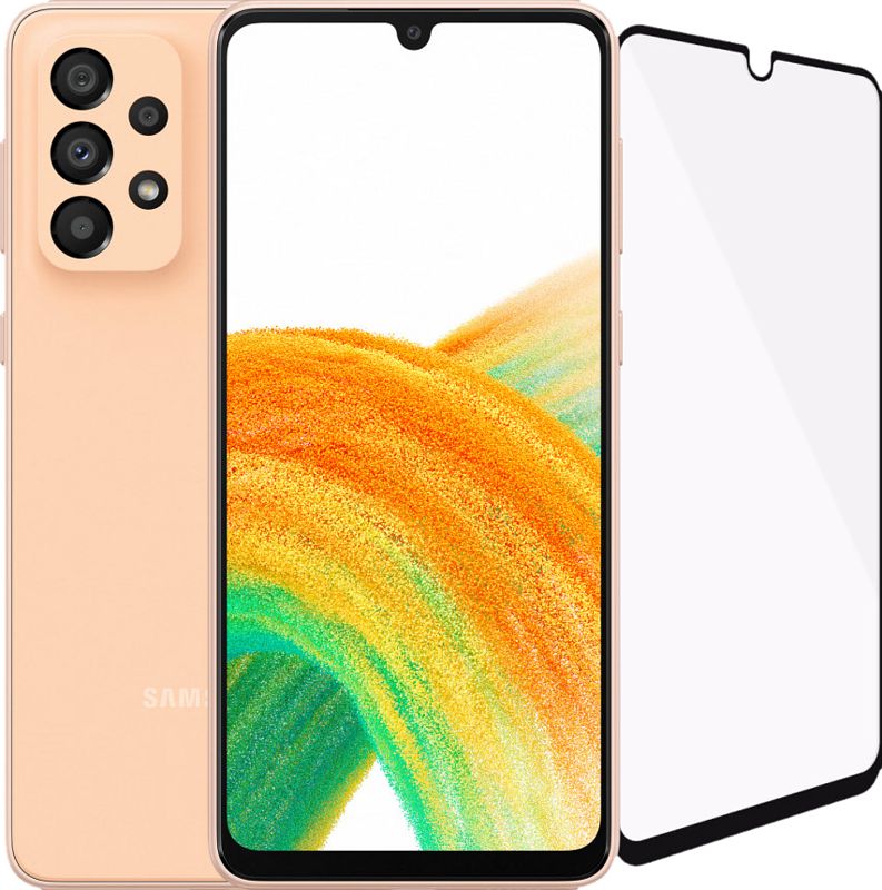 Foto van Samsung galaxy a33 128gb oranje 5g + panzerglass case friendly screenprotector glas zwart