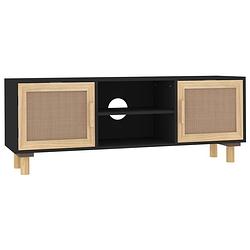 Foto van The living store tv-kast - klassiek - 105x30x40 cm - zwart - bewerkt hout - massief grenenhout - rattan