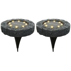 Foto van Lumineo solar grond prikspot/tuinspot - 2x - kunststeen - steengrijs - 11 x 2 cm - prikspotjes