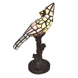 Foto van Lumilamp tiffany tafellamp vogel 15*12*33 cm beige kunststof glas tiffany bureaulamp tiffany lampen glas in lood beige