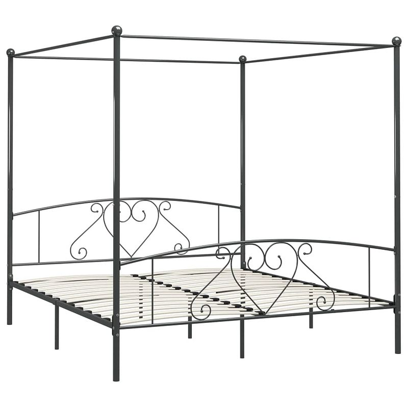 Foto van The living store hemelbedframe - metaal - grijs - 209 x 187.5 x 198 cm - geschikt voor matras 180 x 200 cm (b x l) -