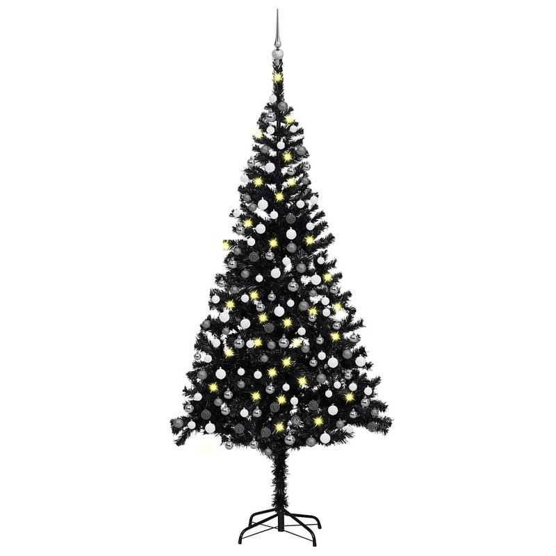 Foto van Vidaxl kunstkerstboom met led's en kerstballen 240 cm pvc zwart