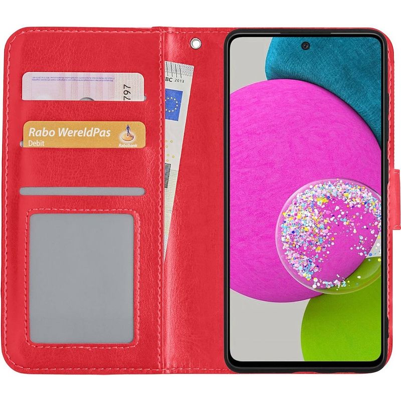 Foto van Basey samsung galaxy a52 hoesje book case kunstleer cover hoes samsung galaxy a52-rood