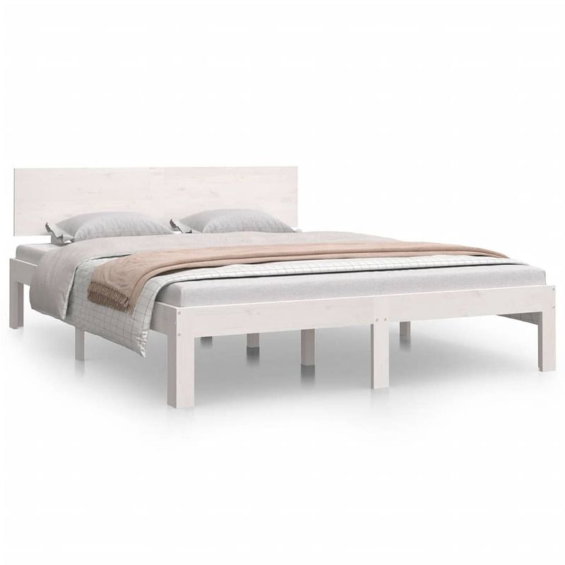 Foto van The living store bedframe - massief grenenhout - 195.5 x 143.5 x 69.5 cm - wit