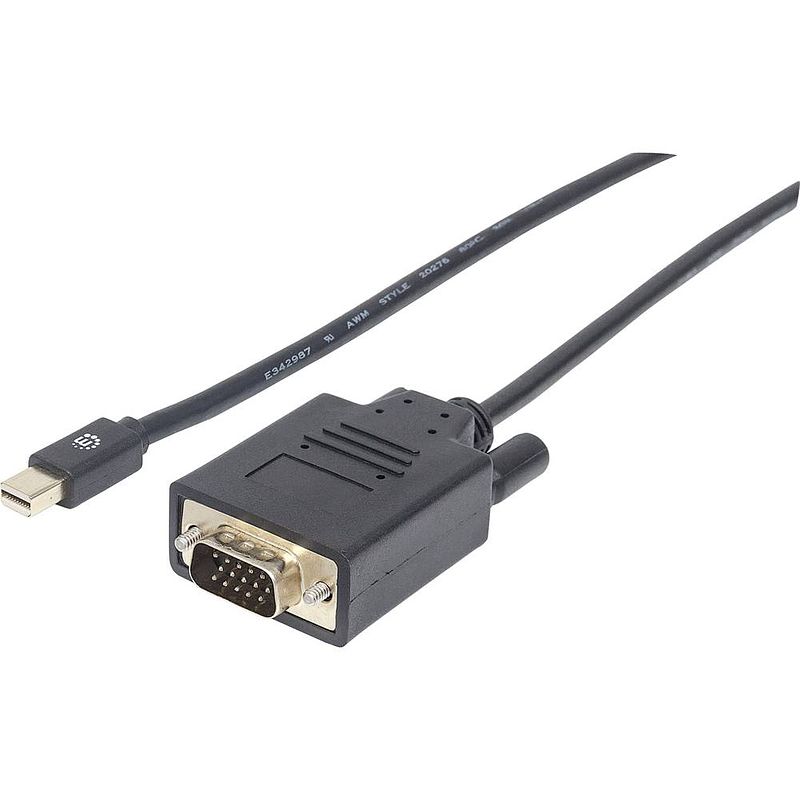 Foto van Manhattan mini-displayport / vga adapterkabel mini displayport stekker, vga-stekker 15-polig 1.80 m zwart 152167 folie afscherming, rond, ul gecertificeerd,