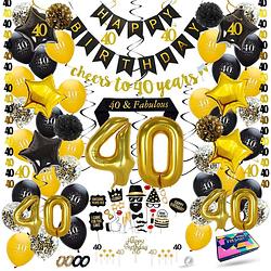 Foto van Fissaly® 40 jaar verjaardag decoratie versiering - ballonnen - jubileum man & vrouw - zwart en goud