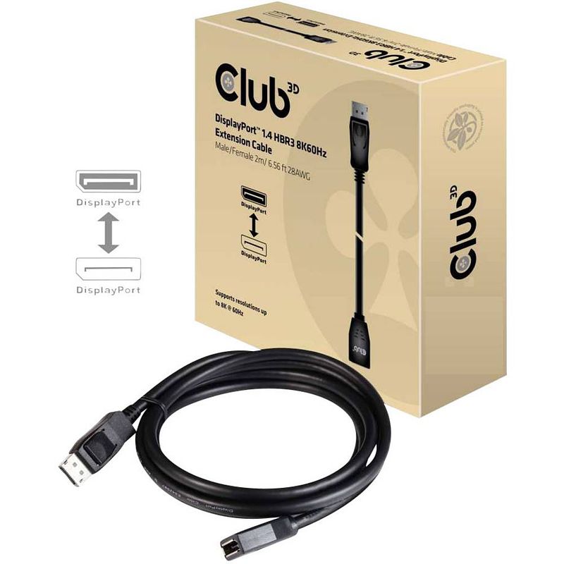 Foto van Club3d displayport verlengkabel displayport stekker, displayport bus 2.00 m zwart cac-1022 displayport-kabel