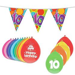 Foto van Leeftijd verjaardag thema 10 jaar pakket ballonnen/vlaggetjes - feestpakketten