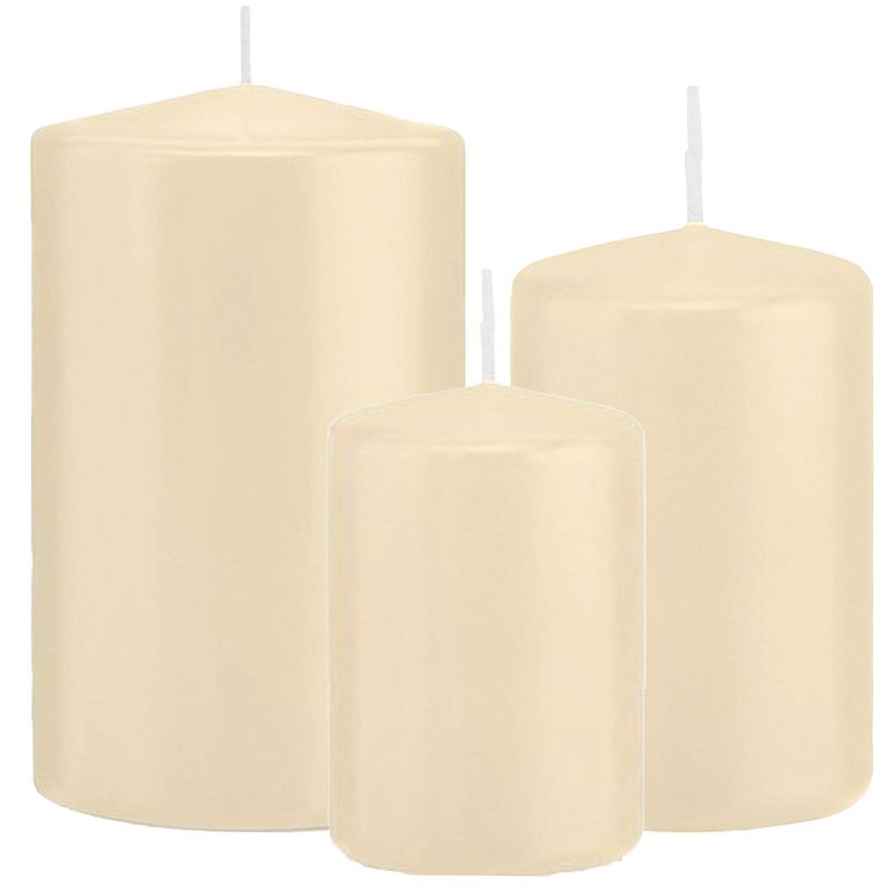 Foto van Stompkaarsen set van 3x stuks creme wit 10-12-15 cm - stompkaarsen